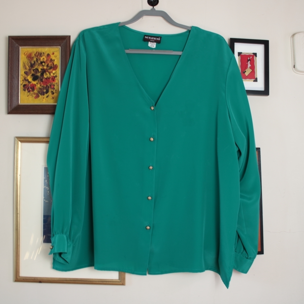 Vintage 90s Notations Teal Button-Up Blouse 20W